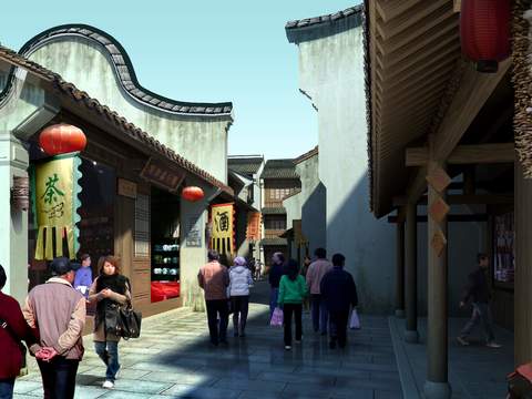 Neo-Chinese Style commercial street pedestrian street landscape psd