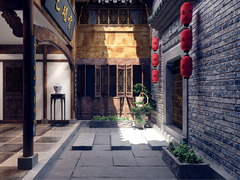 Chinese Ancient Villa Atrium Yard