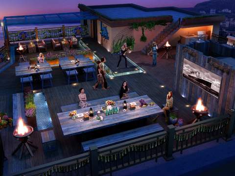 modern balcony dining night view psd