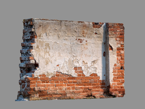 Industrial wind damaged red brick fence