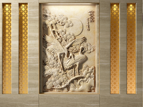 Chinese pine crane relief