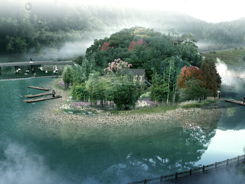 Neo-Chinese Style wetland landscape psd