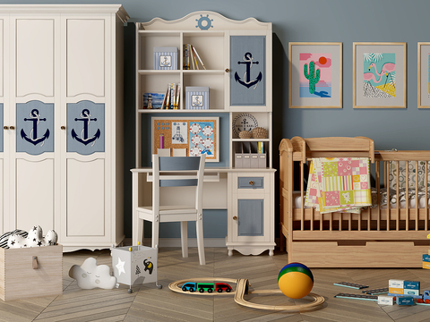 Mediterranean children's wardrobe desk crib combination