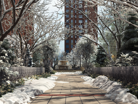 Modern residential district road snow landscape