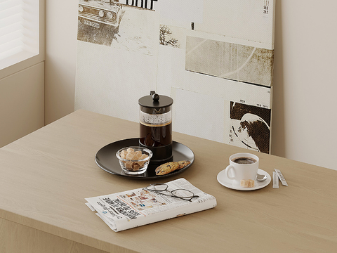 Coffee Food Snacks Newspaper Table Ornaments