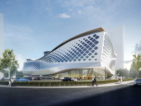 modern special-shaped office building appearance psd