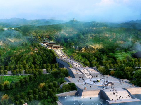 Chinese ancient temple bird's eye view psd