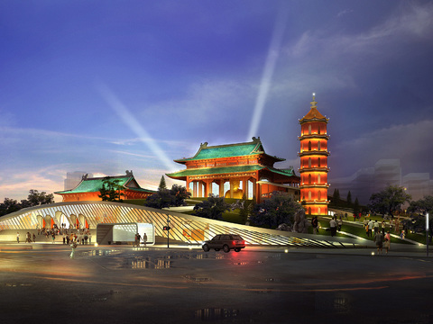 Night view of ancient Chinese temple