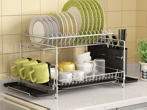 Modern kitchen dish bowl and cup storage rack