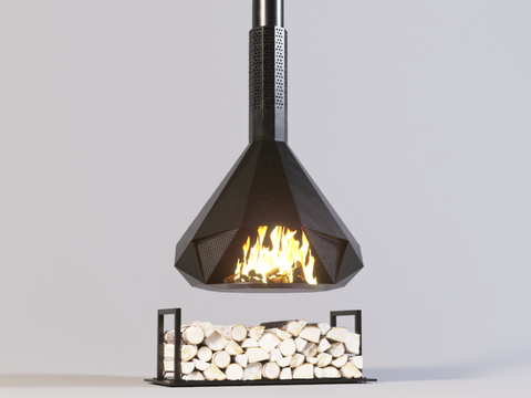 Industrial-style triangle fireplace