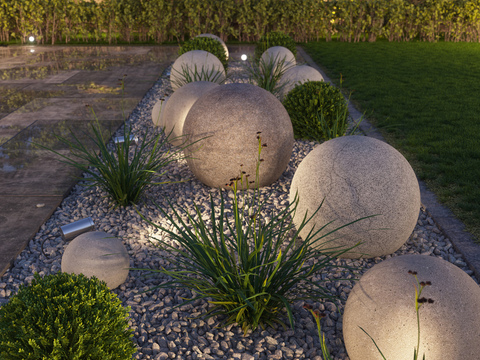 Modern cement round stone gardening sketch model