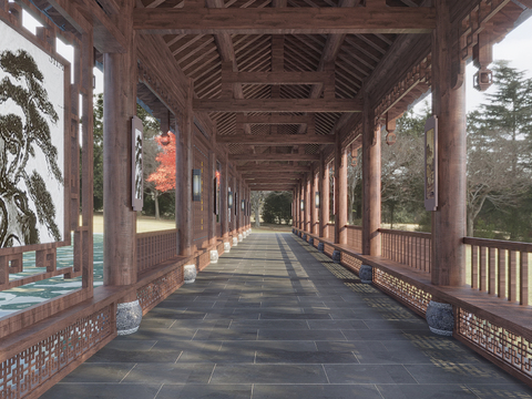 Chinese-style ancient corridor