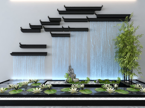 New Chinese Bamboo Lotus Waterscape