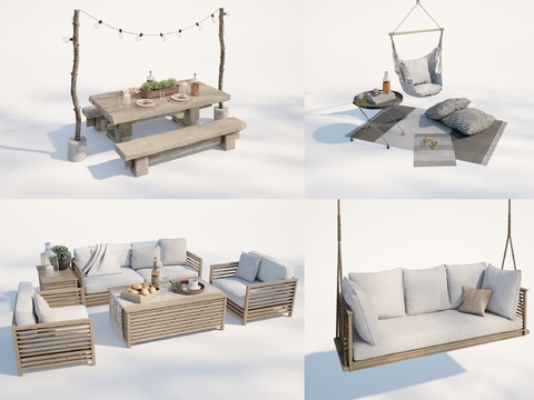 Modern solid wood outdoor sofa combination