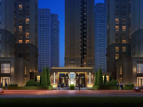 modern residential building building exterior night scene psd