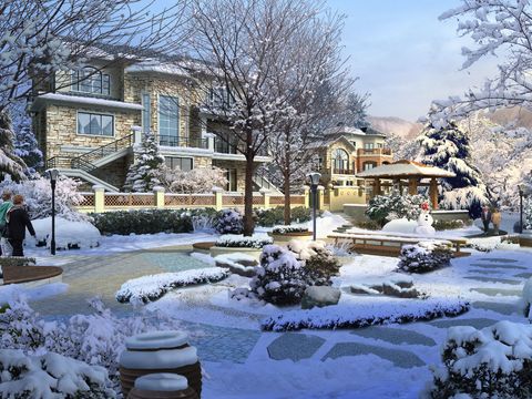 Neo-Chinese Style single-family villa appearance snow psd