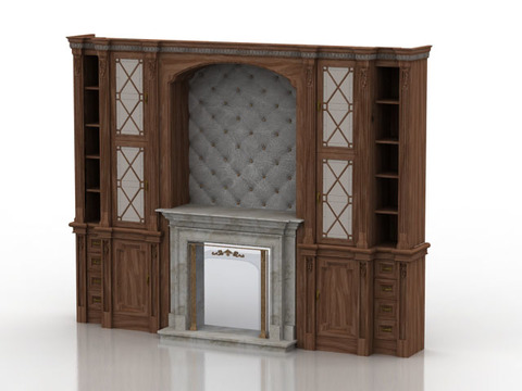 European classical solid wood wine cabinet marble fireplace free