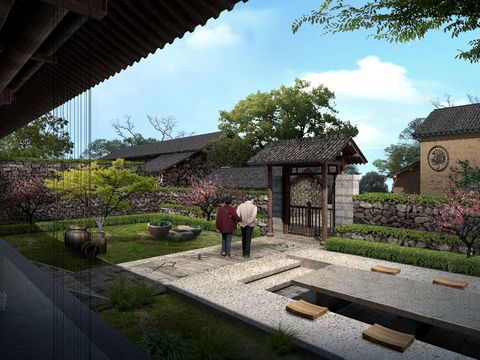 Chinese Courtyard Garden psd