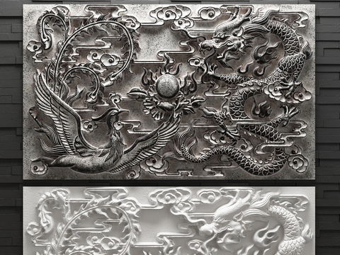 Chinese style dragon and phoenix stone carving