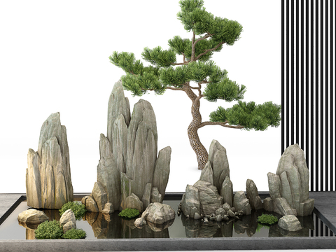 New Chinese-style rockery pine gardening sketch