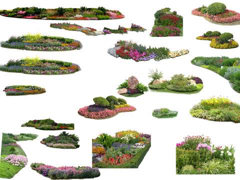 modern flowers and plants fake stone bushes psd