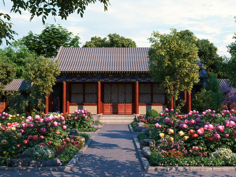 Chinese temple garden landscape