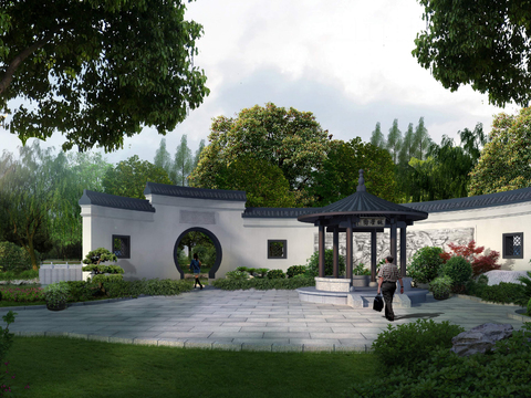 Neo-Chinese Style park landscape psd