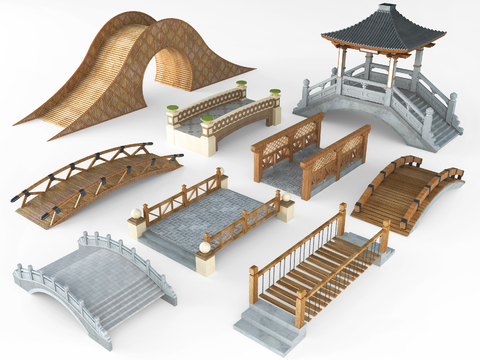 Neo-Chinese Style Solid Wood Landscape Bridge