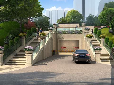 modern community parking lot entrance psd