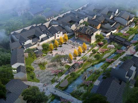 new chinese residential building appearance bird's eye view psd