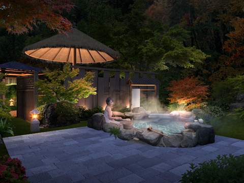 Neo-Chinese Style hot spring garden psd