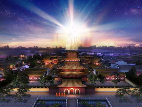 Chinese Forbidden City Buddha Appearance Night Scene psd