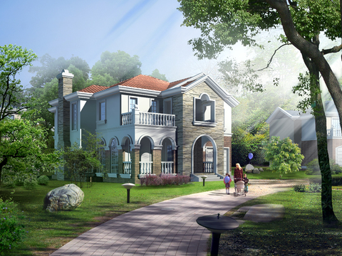 European-style single-family villa appearance psd