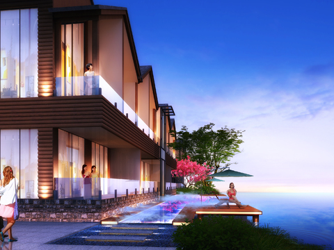 Modern seaside hotel exterior psd