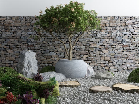 New Chinese-style Gardening Sketches for Trees, Flowers and Stonewalls