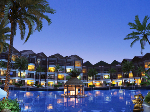 Modern Resort Hotel Outdoor Pool Night View