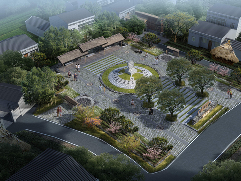 Neo-Chinese Style courtyard garden bird's eye view psd