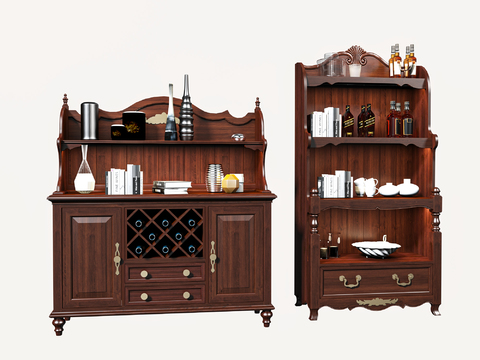 American Solid Wood Sideboard Wine Cabinet