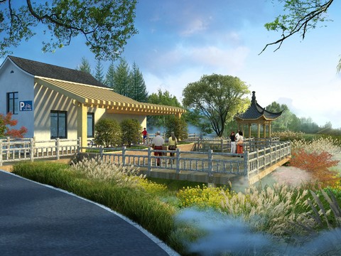 Neo-Chinese Style park landscape psd