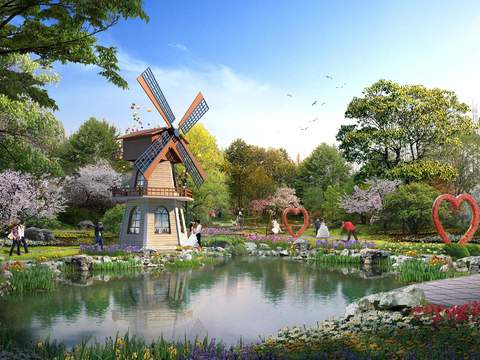 Modern Wetland Park Windmill House psd