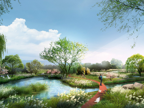 Modern Wetland Park Landscape psd