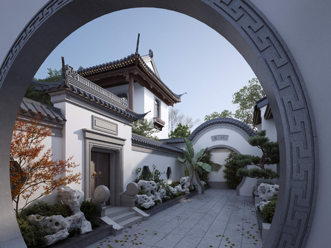 Chinese-style ancient gate courtyard