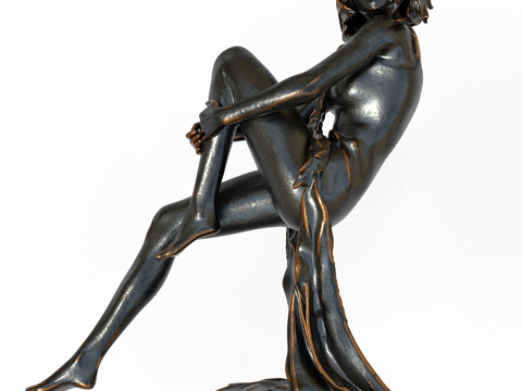 Modern Black Copper Sitting Girl Sculpture