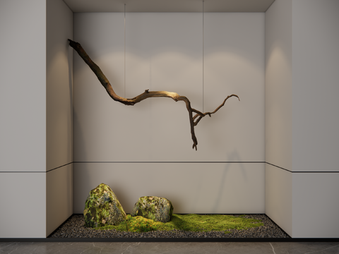 Indoor landscaping moss sketch hanging dead branches