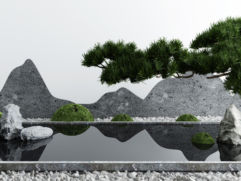 New Chinese pine rockery waterscape sketch