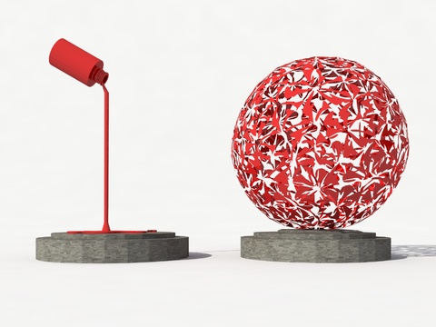 Modern Red Spherical City Sculpture