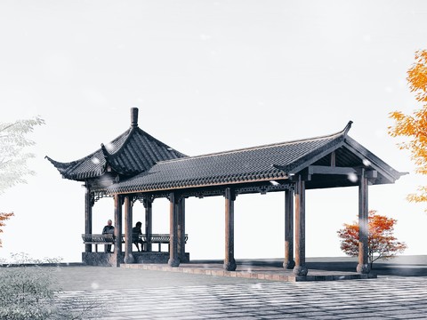 Chinese-style promenade ancient built leisure pavilion