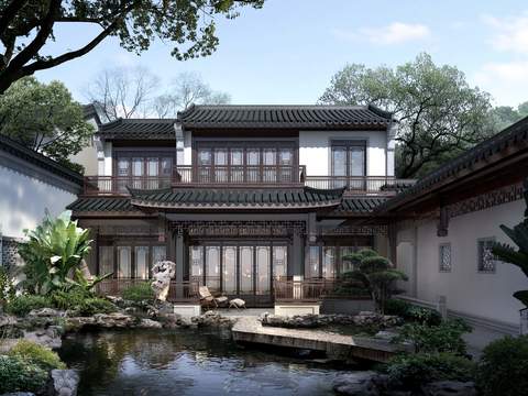 Chinese Villa Landscape PSD