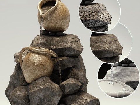 Chinese-style rockery kettle running water gardening sketch