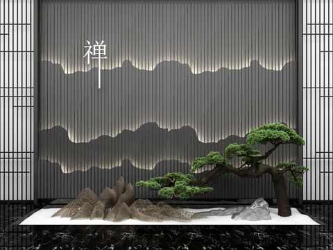 New Chinese pine rockery Wall gardening sketch